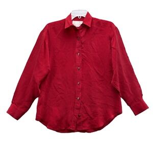 Vintage Longhorn Western Shirt Womens Small Red Silky Classic Office Cowgirl USA